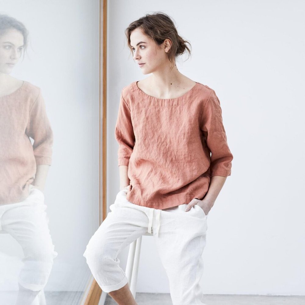100% LINEN Top from NotPerfect Linen in Dusty Rose. Size S